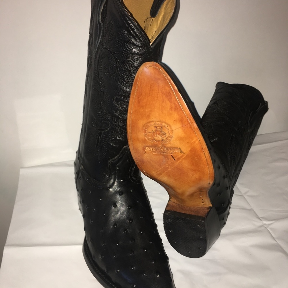 Men’s Cowboy Boots Ostrich Print Leather Black - Picture 8 of 8